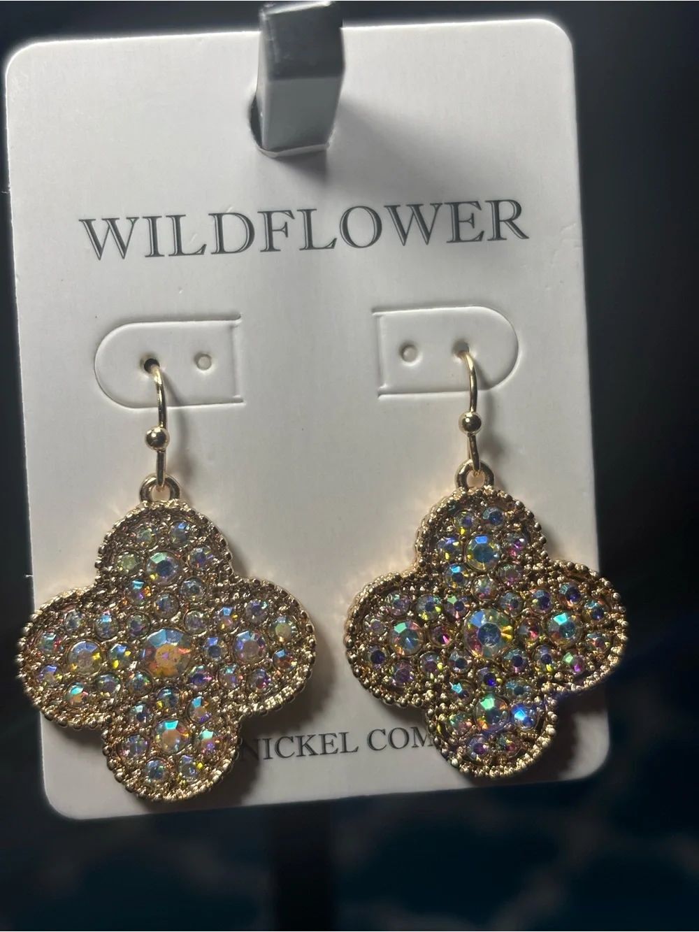 New Wildflowers Gold Iridescent Crystal Clover Drop Earrings